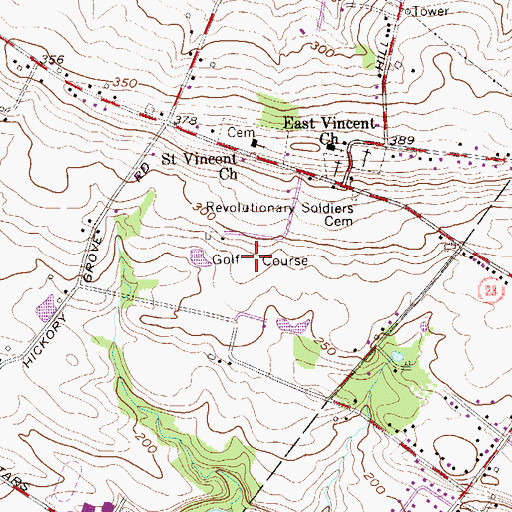 Topographic Map of Kimberton Golf Course, PA