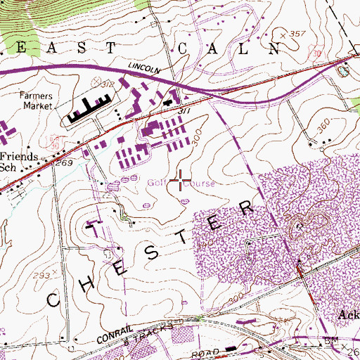 Topographic Map of Downingtown Inn Golf Course, PA