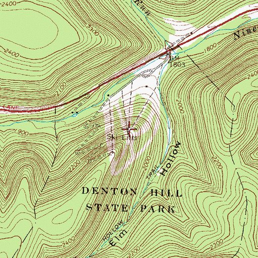 Topographic Map of Denton Hill Ski Area, PA