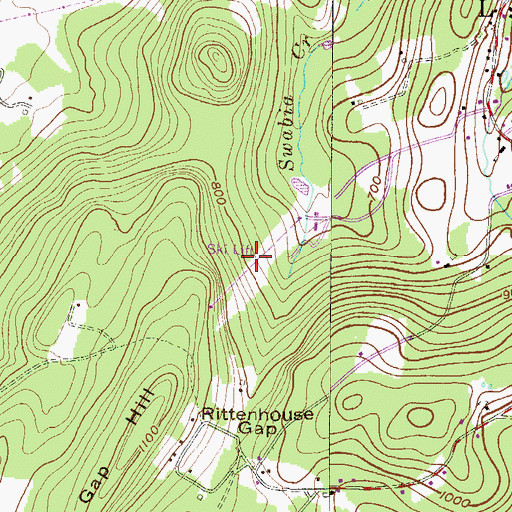 Topographic Map of Doe Mountain Ski Area, PA