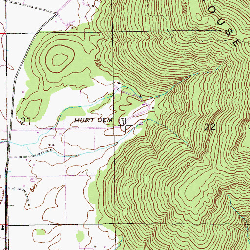 Topographic Map of Hurt Cemetery, AL