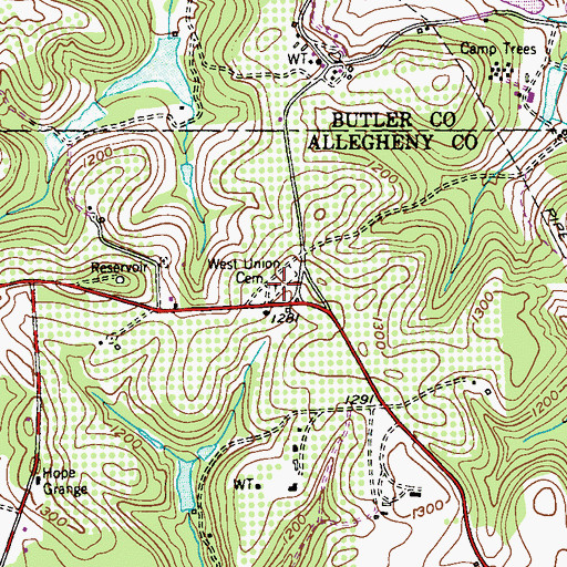 Topographic Map of West Union Church, PA