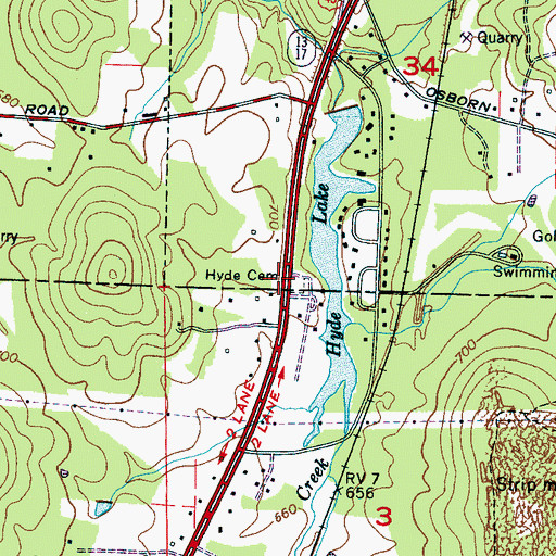Topographic Map of Hyde Cemetery, AL