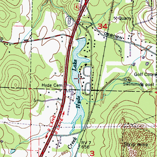 Topographic Map of Hyde Lake, AL