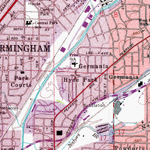 Topographic Map of Hyde Park, AL