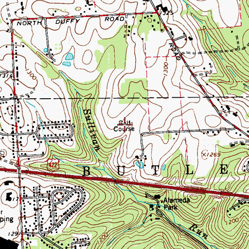 Topographic Map of Aubreys Golf Course, PA