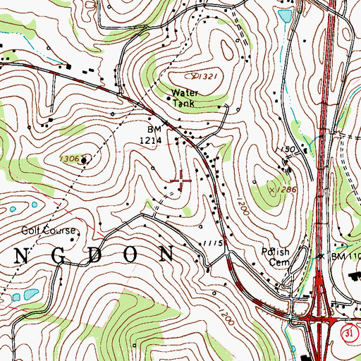 Topographic Map of Mulberry Hill Golf Course, PA
