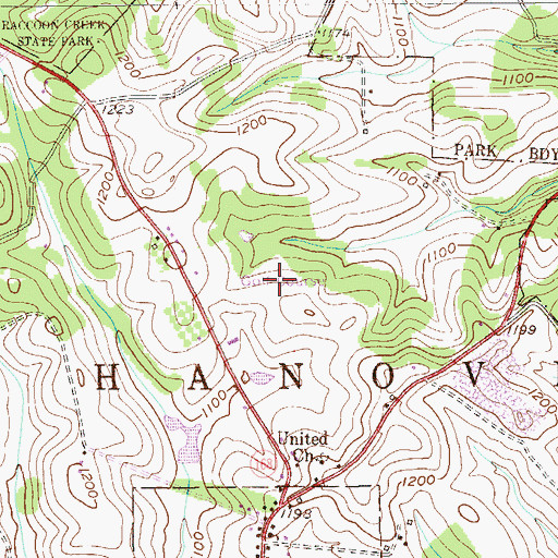 Topographic Map of Ponderosa Golflands Golf Course, PA