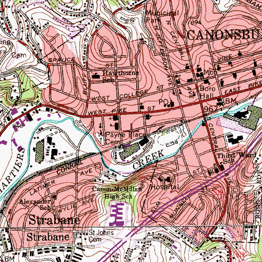 Topographic Map of Canonsburg Town Park, PA