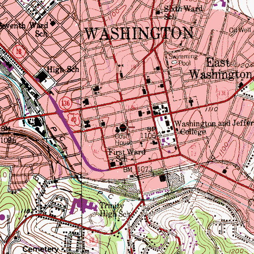 Topographic Map of Washington County Courthouse and Jail, PA