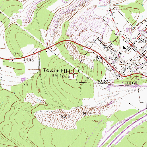 Topographic Map of Snow Shoe Fire Tower, PA