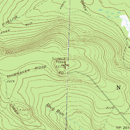 Topographic Map of Coffin Rock Fire Tower, PA