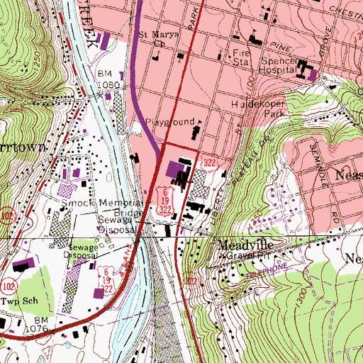 Topographic Map of Meadville Mall, PA