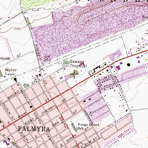 Topographic Map of Palmyra Shopping Center, PA