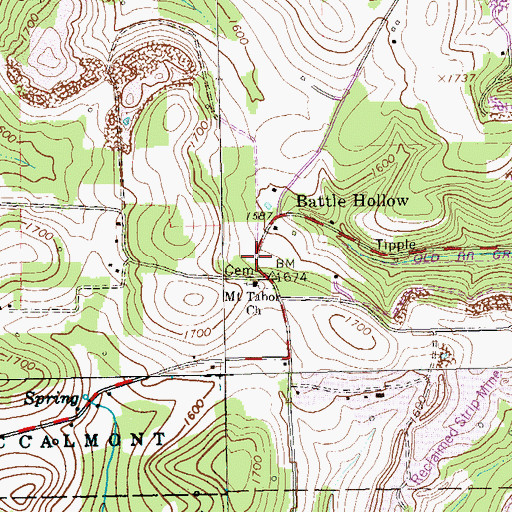 Topographic Map of Battle Hollow School (historical), PA
