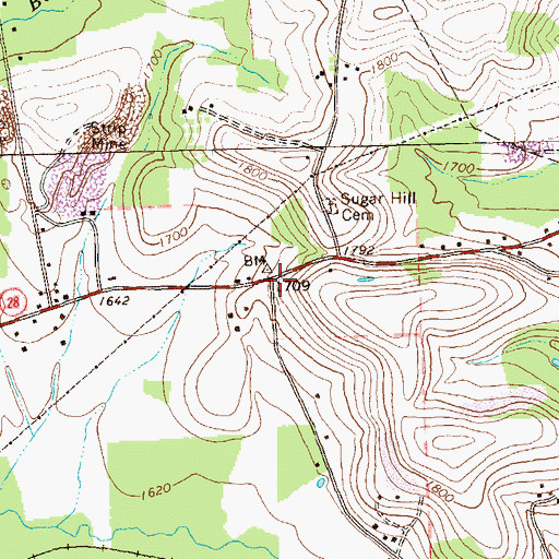Topographic Map of Sugar Hill School, PA