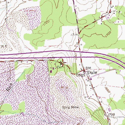Topographic Map of Dale Church, PA
