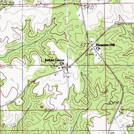 Topographic Map of Indian Grave Church, AL