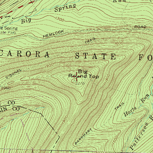 Topographic Map of Big Roundtop Trail, PA