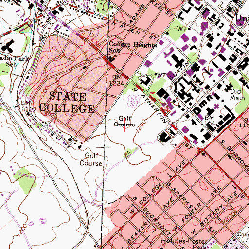Topographic Map of Pennsylvania State University Golf Course, PA