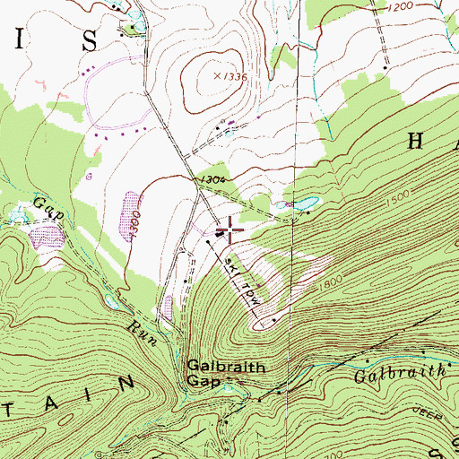 Topographic Map of Tussey Mountain Ski Resort, PA