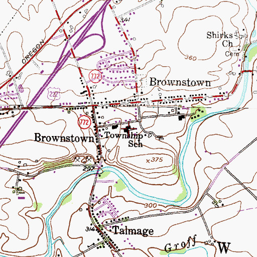 Topographic Map of Brownstown Elementary School, PA