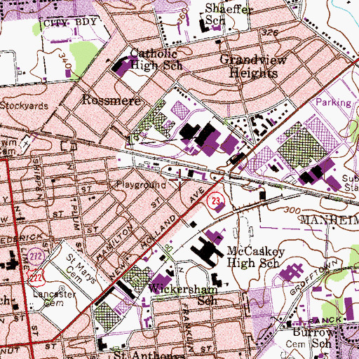 Topographic Map of Sixth Ward Park, PA