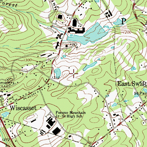 Topographic Map of Mount Airy Lodge Ski Area, PA