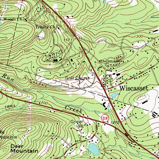 Topographic Map of Stricklands Wissasset Golf Course, PA