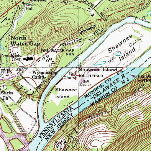 Topographic Map of Shawnee Inn Golf Course, PA