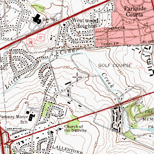 Topographic Map of Allentown Golf Course, PA