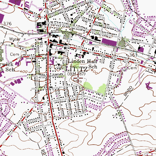 Topographic Map of Moravian Cemetery, PA