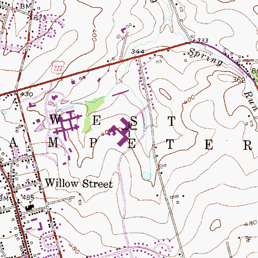 Topographic Map of Willow Street Vocational Technical School, PA