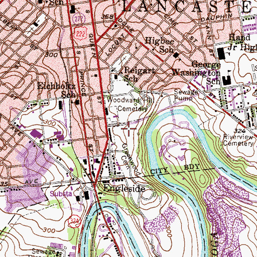 Topographic Map of Cedar Lawn Cemetery, PA