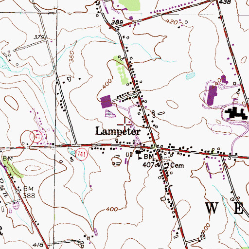 Topographic Map of Lampeter Community Park, PA