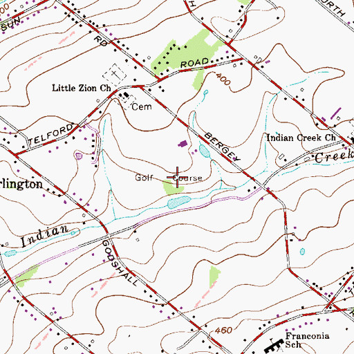 Topographic Map of Indian Valley Golf Course, PA