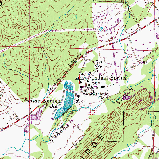 Topographic Map of Indian Spring School, AL