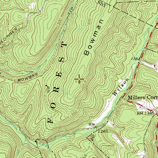 Topographic Map of Bowman Ridge Trail, PA