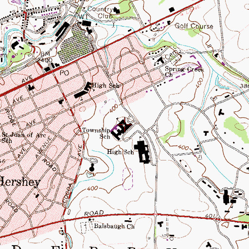 Topographic Map of Derry Elementary School, PA