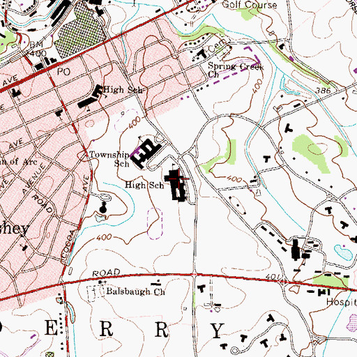 Topographic Map of Derry High School, PA