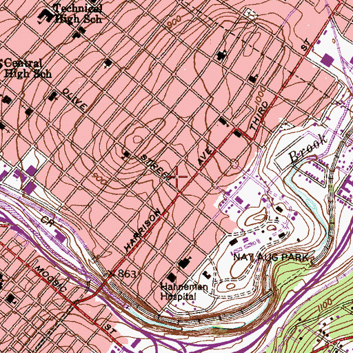 Topographic Map of Plaza 500, PA