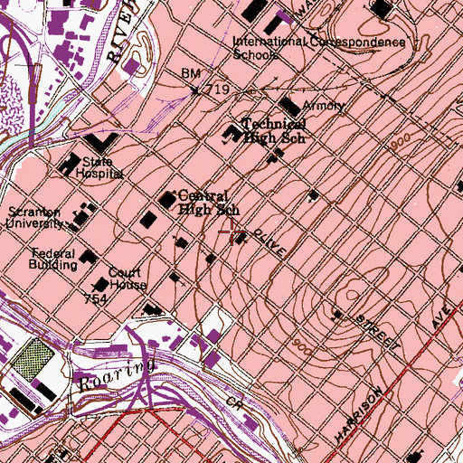 Topographic Map of Madison Avenue Temple, PA