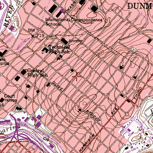 Topographic Map of Moses Taylor Hospital, PA