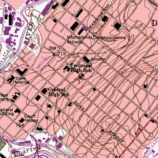 Topographic Map of Regional Hospital of Scranton, PA
