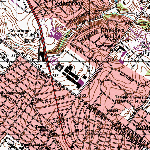 Topographic Map of Cheltenham Mall, PA