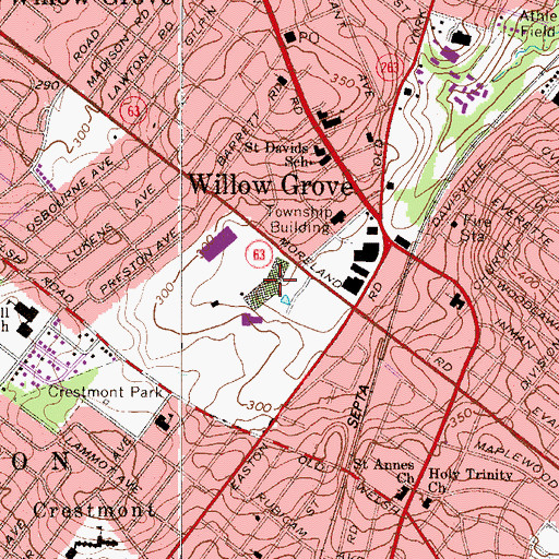 Topographic Map of Willow Grove Park Mall, PA