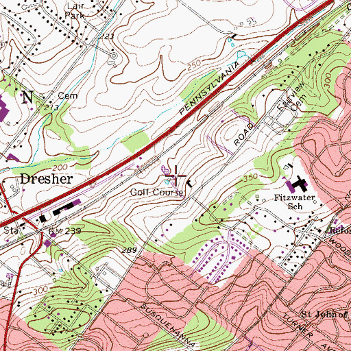 Topographic Map of Twining Valley Golf Course, PA