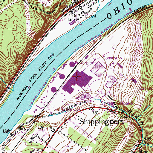 Topographic Map of Shippingport Nuclear Powerplant (historical), PA