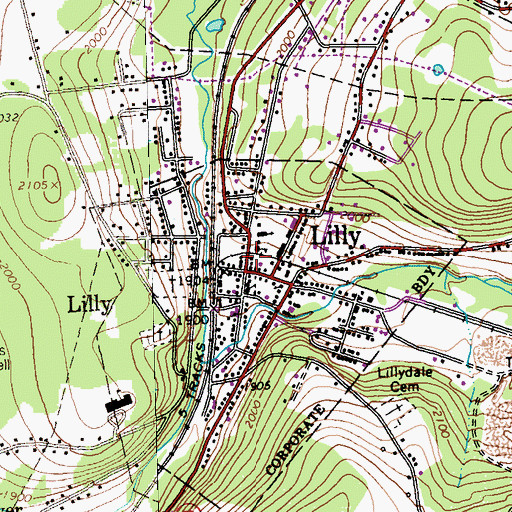Topographic Map of Lilly Station, PA