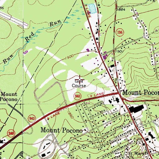 Topographic Map of Mount Pocono Golf Course, PA